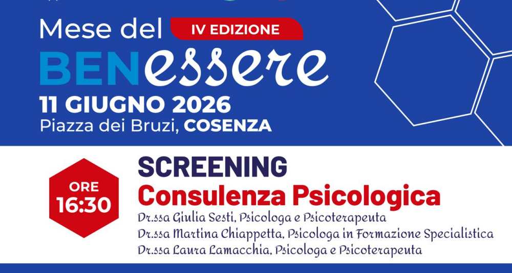 Cosenza, “Mese del Benessere”: giovedì in Piazza dei Bruzi screening psicologici gratuiti e focus sulla salute mentale