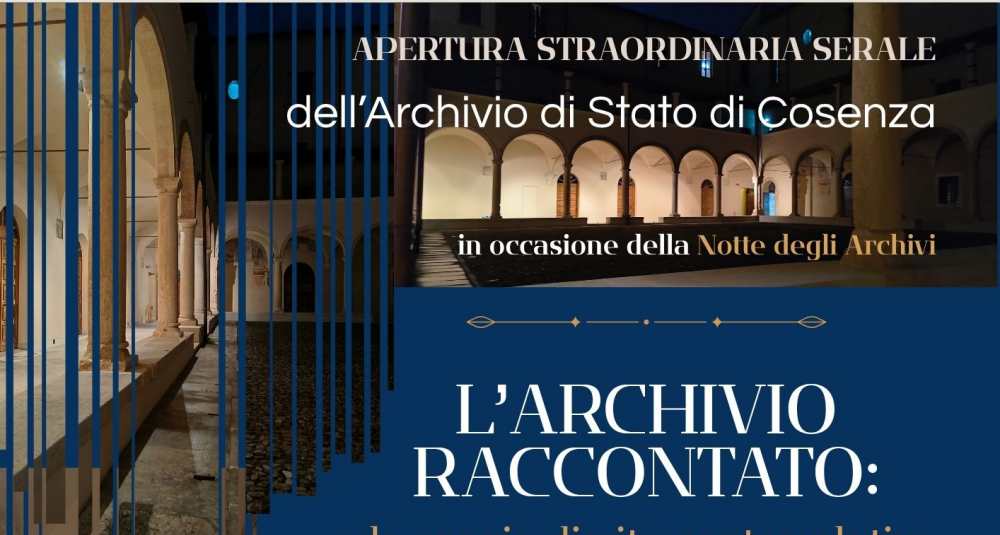 Notte degli Archivi 2026 a Cosenza: apertura straordinaria serale il 5 giugno all’insegna del mistero