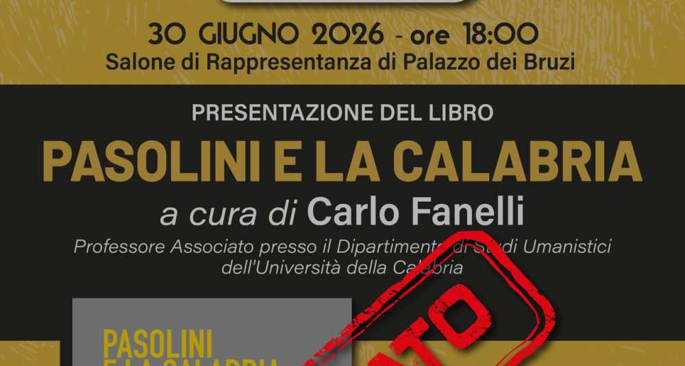Palazzo dei Bruzi, slitta la presentazione del libro “Pasolini e la Calabria”