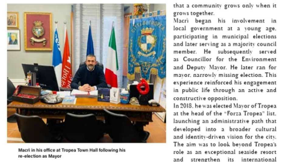 Tropea conquista la ribalta internazionale, la rivista Segmento celebra il sindaco Giovanni Macrì