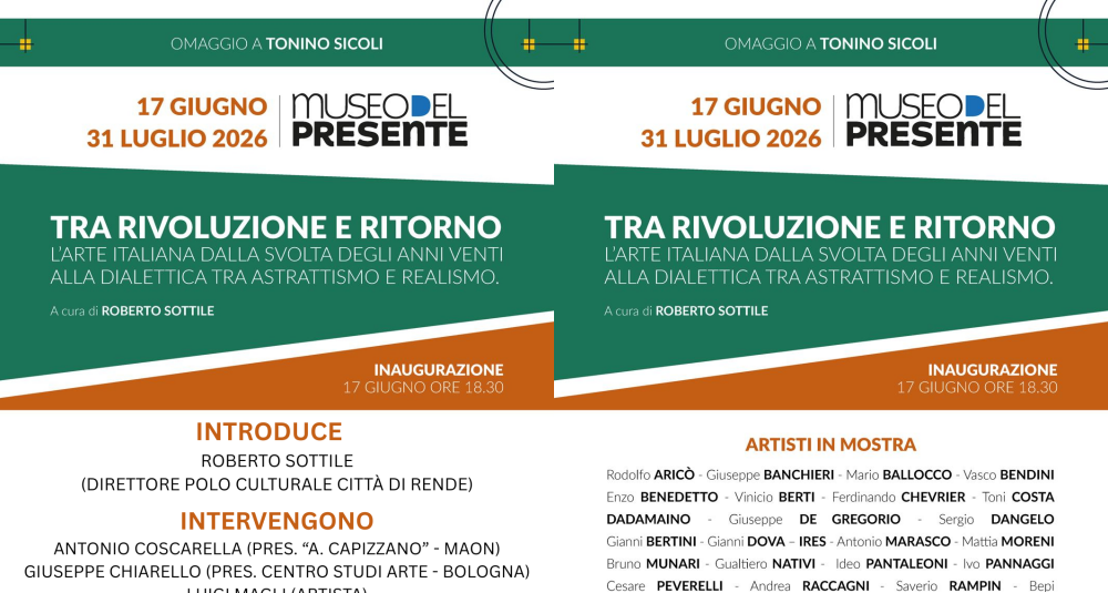 Omaggio a Tonino Sicoli: la grande arte italiana fa tappa a Rende