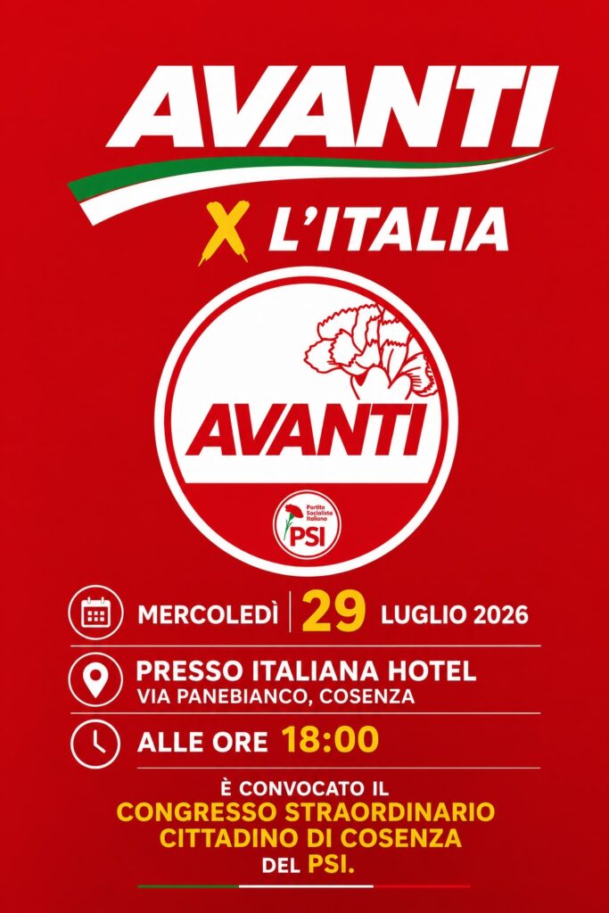 Avanti per l'Italia 29 luglio congresso a Cosenza