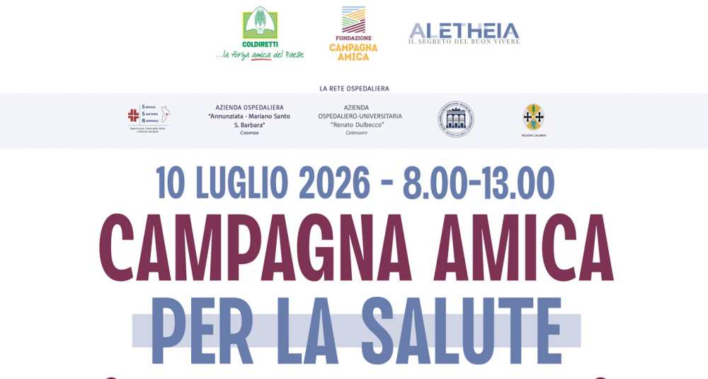 Prevenzione a tavola, arriva “Campagna Amica per la Salute” negli ospedali di Cosenza, Catanzaro e Reggio Calabria