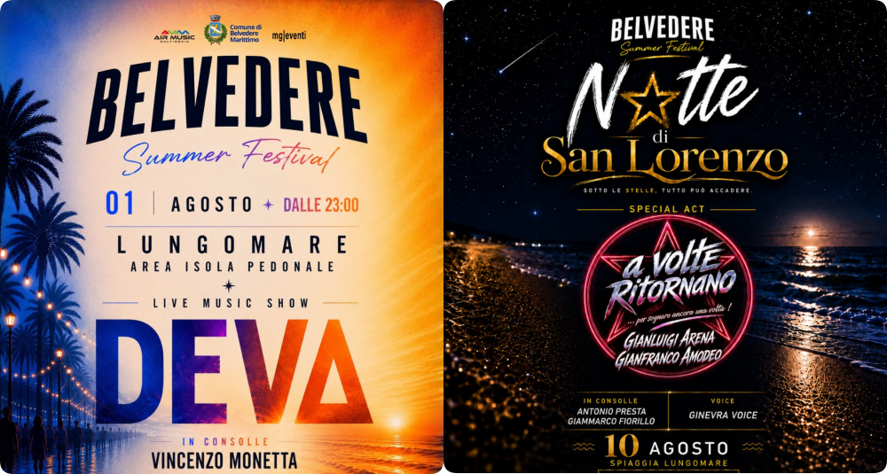 Belvedere Marittimo accende la Riviera dei Cedri: al via il Summer Festival tra DJ set e la Notte di San Lorenzo in spiaggia