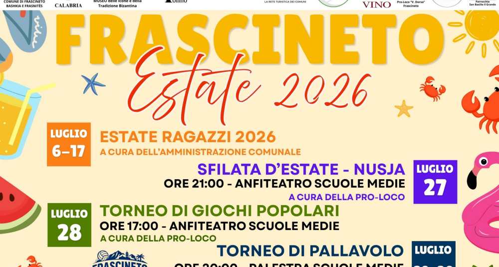 Frascineto svela il cartellone estivo 2026: cultura, sport e l’orgoglio delle radici arbereshe