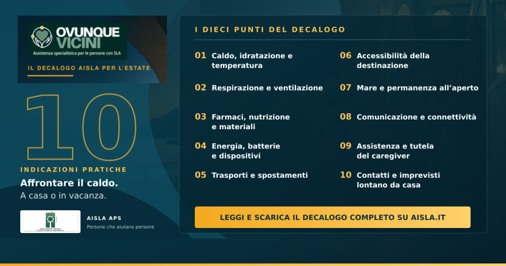 Estate e SLA, l’AISLA pubblica la guida contro il grande caldo