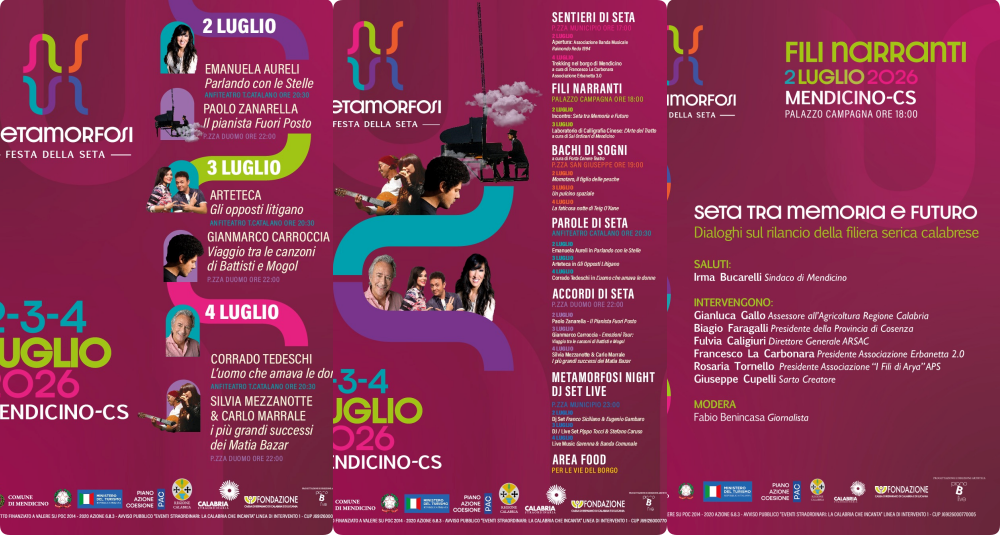 Mendicino, al via la festa della seta “Metamorfosi 2026” nel centro storico