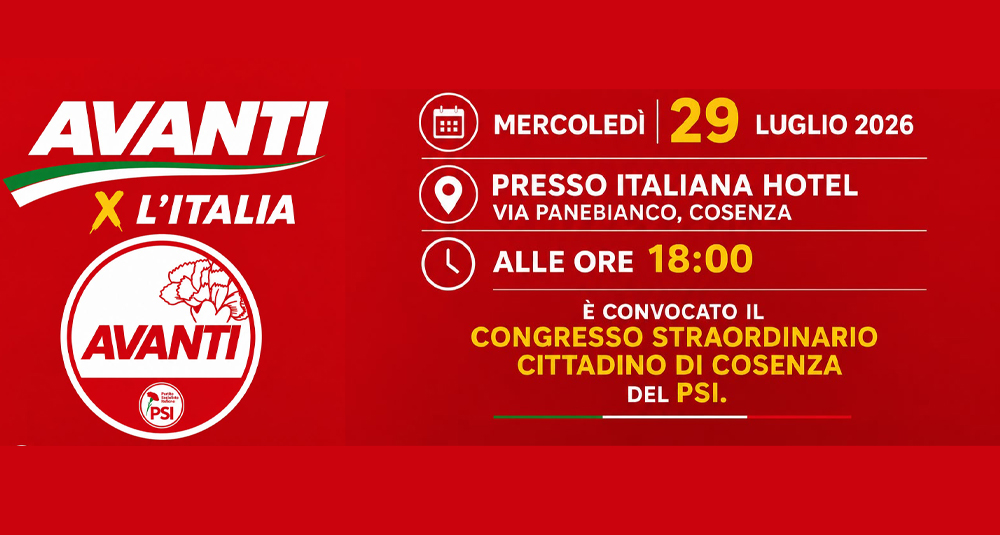 Il 29 luglio il congresso cittadino a Cosenza di Avanti PSI