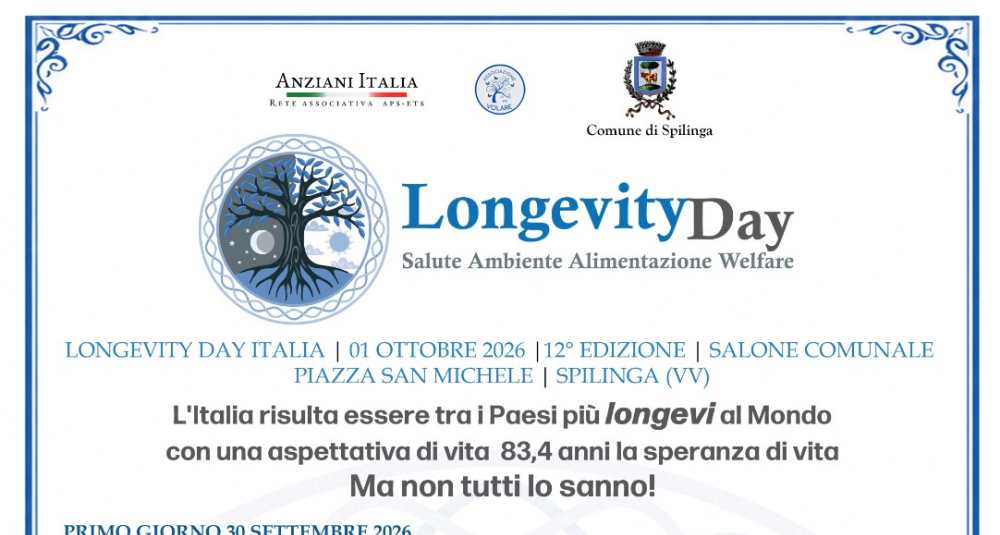 Spilinga capitale nazionale della longevità: il primo ottobre ospita il Longevity Day