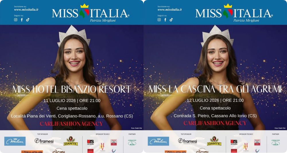 Miss Italia Calabria 2026, il glamour accende lo Ionio: tappe a Corigliano-Rossano e Cassano