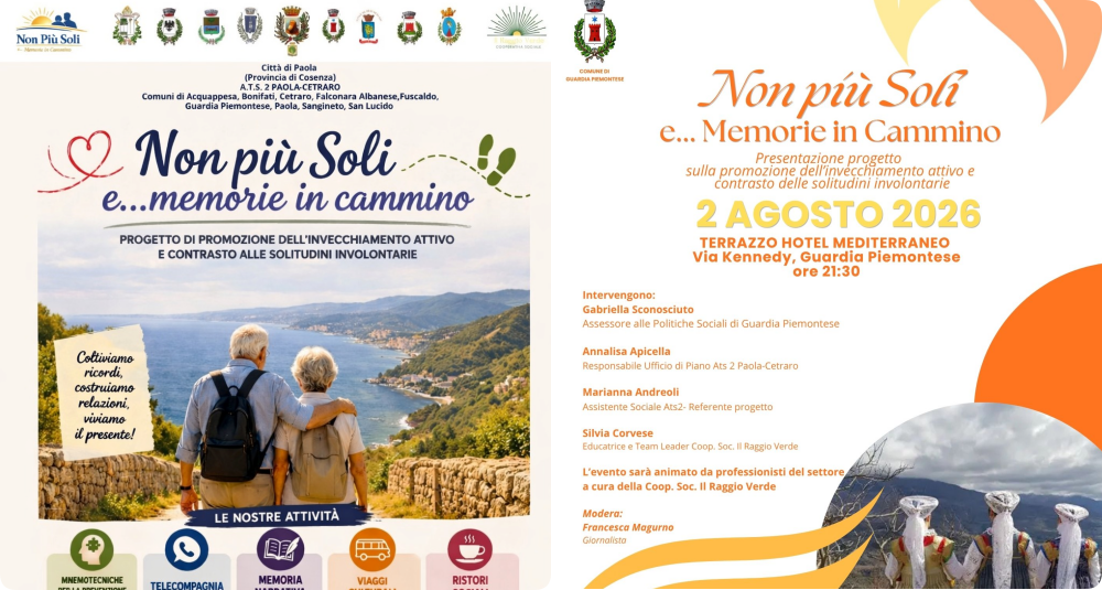 “Non più Soli e… Memorie in Cammino”: al via il progetto per l’invecchiamento attivo nell’Ats 2 Paola–Cetraro