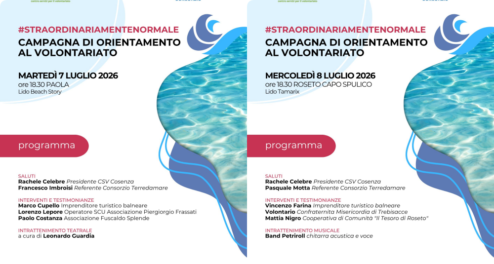 Il volontariato sotto l’ombrellone, al via a Paola e Roseto la campagna estiva del CSV Cosenza “Straordinariamente normale”