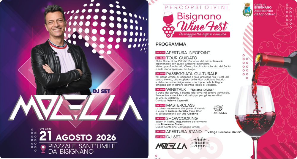 Bisignano si prepara per il Wine Fest: il 21 agosto tornano i “Percorsi Divini”