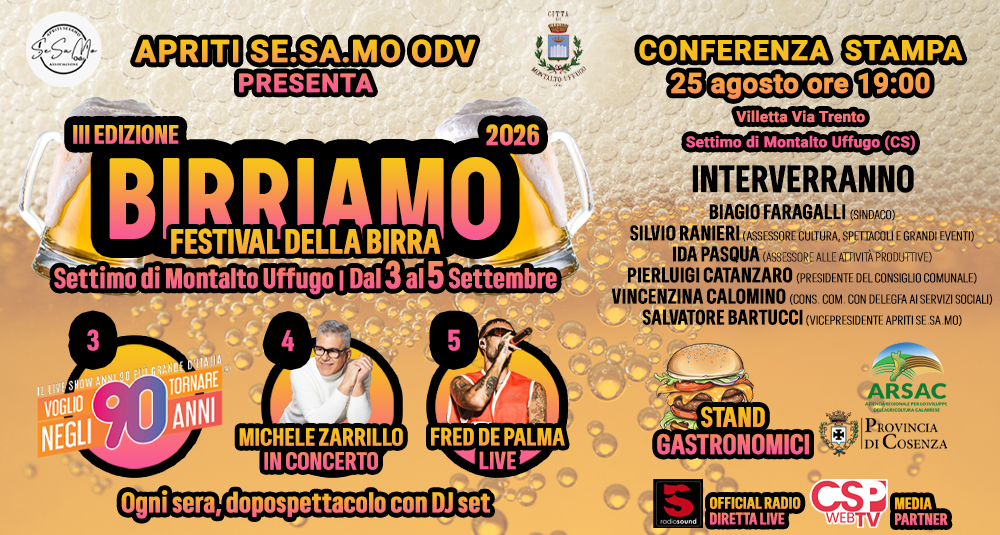 Settimo di Montalto Uffugo, conto alla rovescia per “Birriamo 2026”: il 25 agosto la conferenza stampa