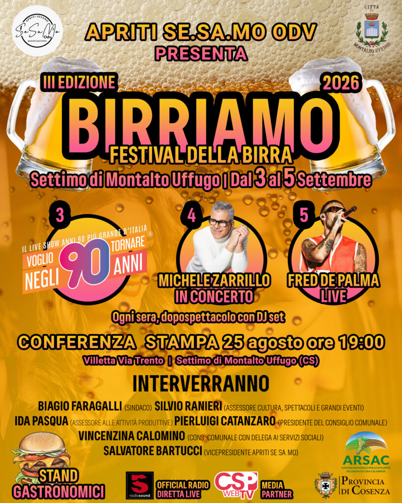 Presentazione “Birriamo 2026”: il 25 agosto conferenza stampa a Settimo di Montalto Uffugo