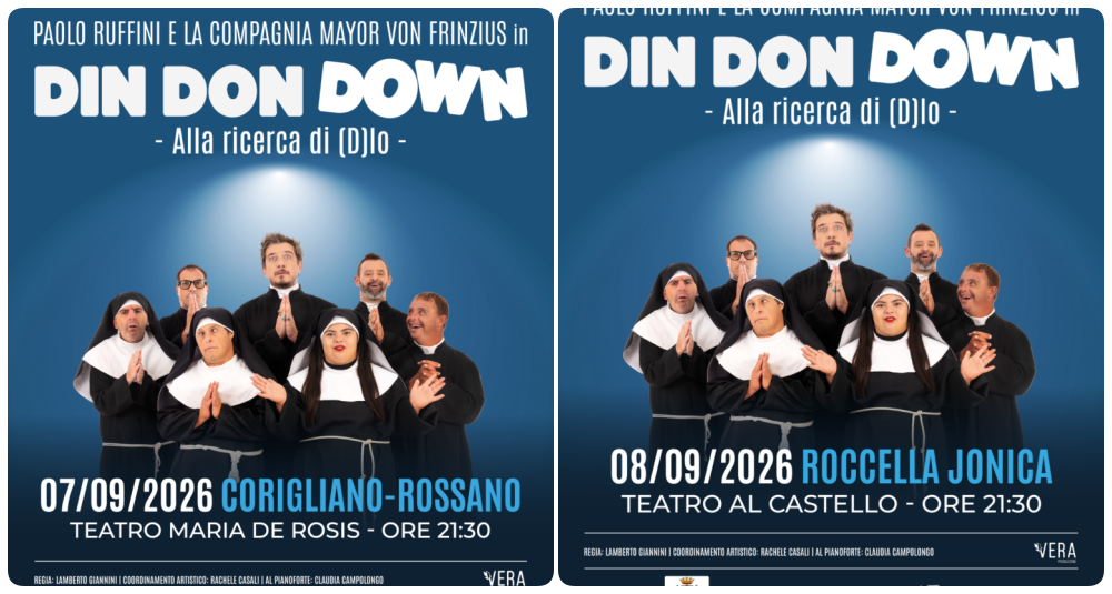 “Din Don Down”, lo spettacolo dei record di Paolo Ruffini arriva a Corigliano-Rossano e Roccella Jonica