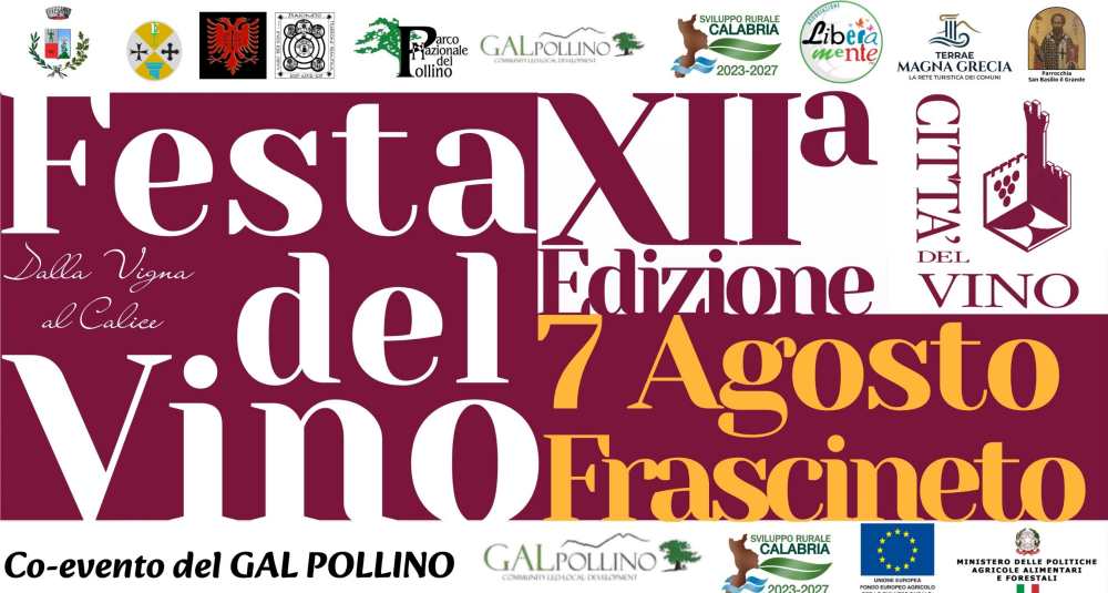 Frascineto alza i calici: venerdì 7 agosto torna la XII edizione della Festa del Vino