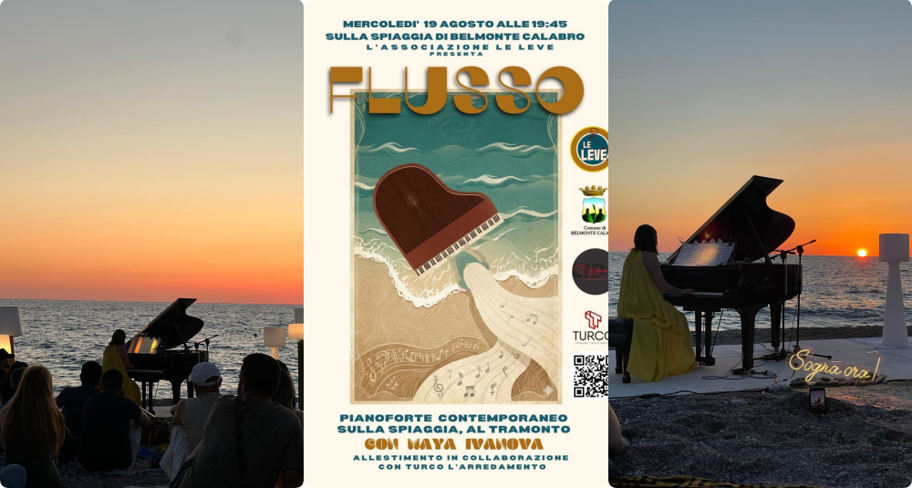 Note e colori del crepuscolo sulla spiaggia di Belmonte Marina: mercoledì sera va in scena l’evento “Flusso”
