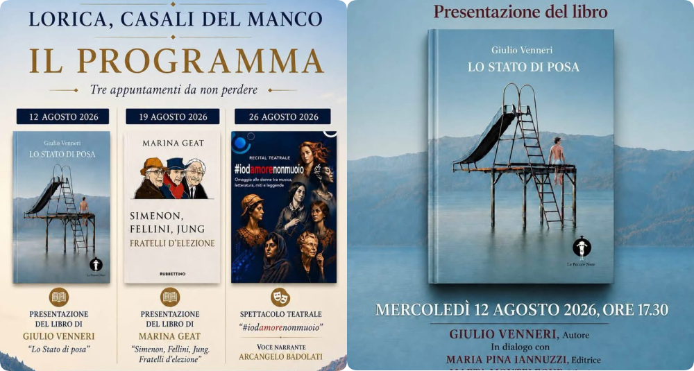 Lorica, al via gli “Incontri sul lago”: domani il debutto con Giulio Venneri