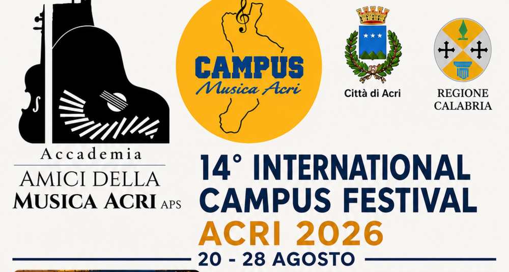 Acri, al via il 14° International Campus Festival: dal 20 al 28 agosto musica, realtà virtuale e grandi concerti