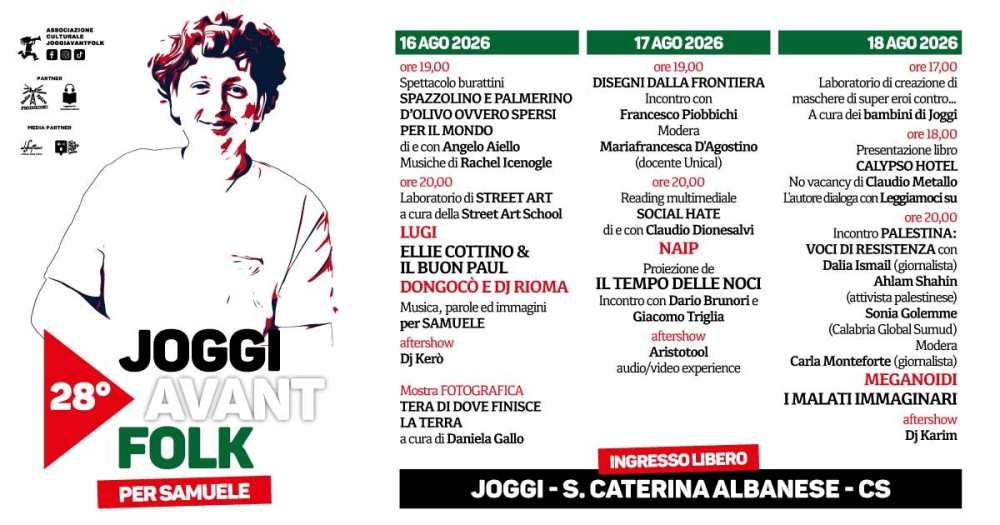 Joggi Avant Folk 2026: Meganoidi, Brunori, NAIP e Dj Lugi dal 16 al 18 agosto