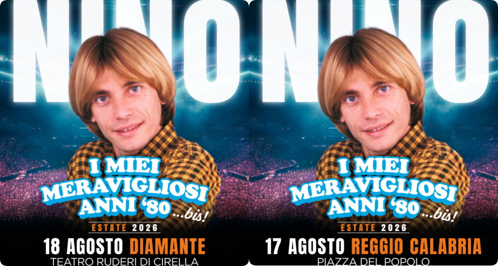 Nino D’Angelo festeggia 50 anni di successi in Calabria: il 17 agosto in piazza a Reggio Calabria e il 18 al Teatro dei Ruderi di Diamante