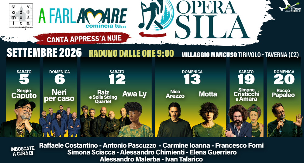 Cast stellare per “A Farla Amare Comincia Tu – Opera Sila”: da Caputo a Cristicchi e Papaleo
