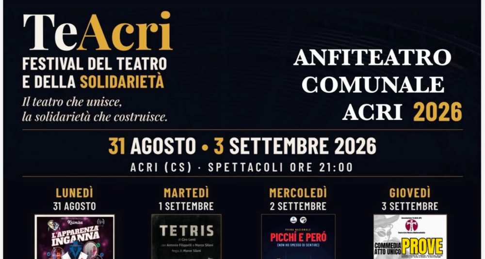 Acri, nasce TeAcri 2026: il Festival del Teatro e della Solidarietà per costruire un pozzo in Africa