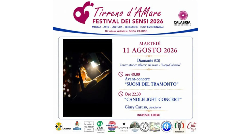 “Tirreno d’AMare”, la Riviera dei Cedri come luogo dell’anima. A Diamante, l’11 agosto, il pianoforte di Giusy Caruso accenderà una notte di candele