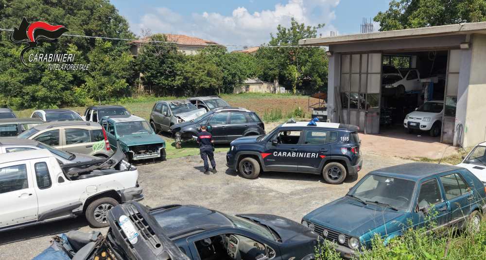 Dinami, officina meccanica abusiva e 33 veicoli abbandonati: sequestro dei Carabinieri Forestali