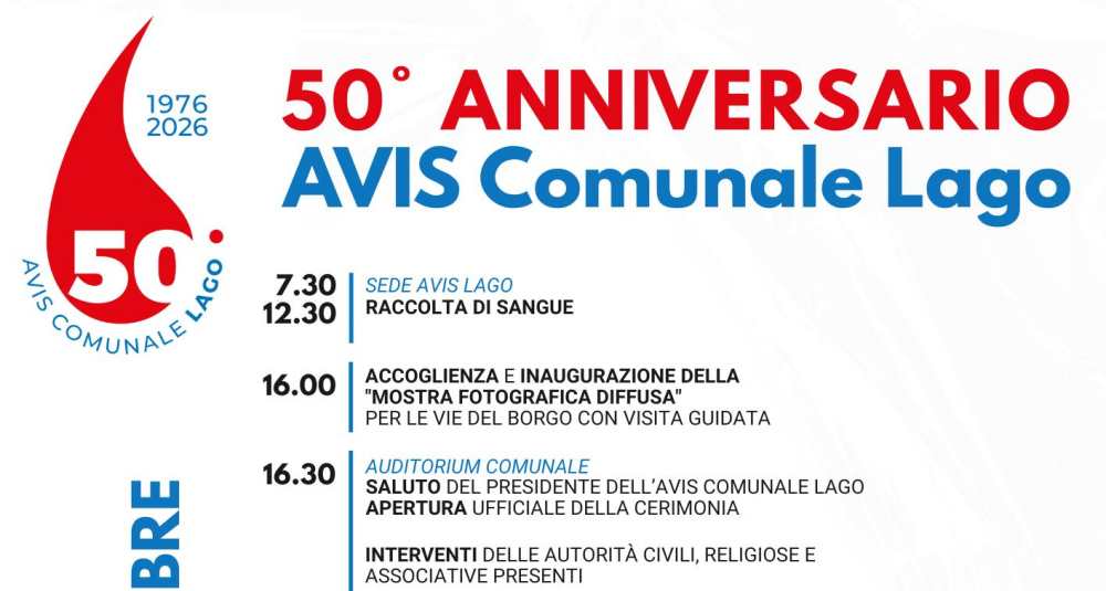 L’AVIS di Lago festeggia 50 anni di storia: il programma delle celebrazioni il 12 e 13 settembre
