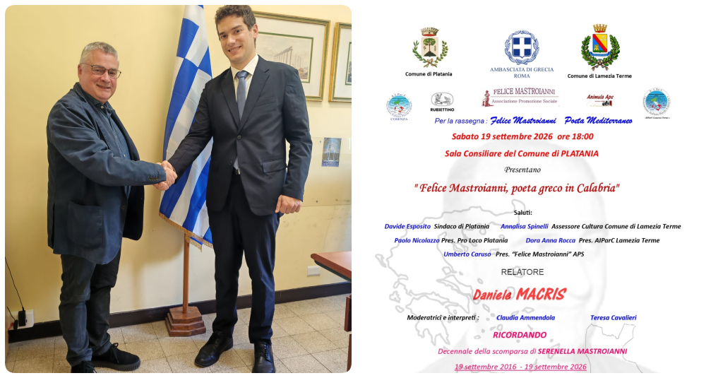 A Platania la Grecia di Felice Mastroianni: poesia, cultura e musica per un nuovo appuntamento della rassegna “Felice Mastroianni, poeta mediterraneo”