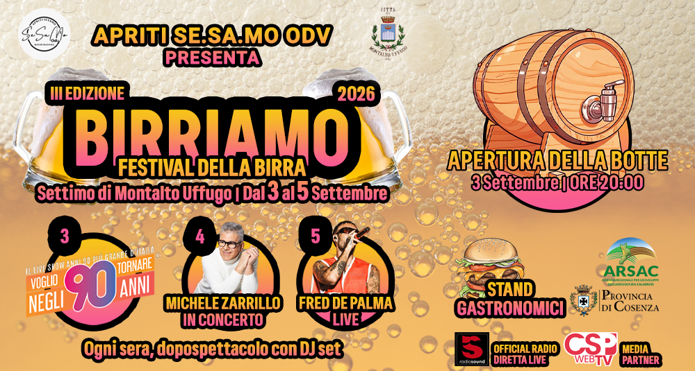 Al via oggi a Settimo di Montalto Uffugo “Birriamo 2026”: stasera l’apertura della prima botte