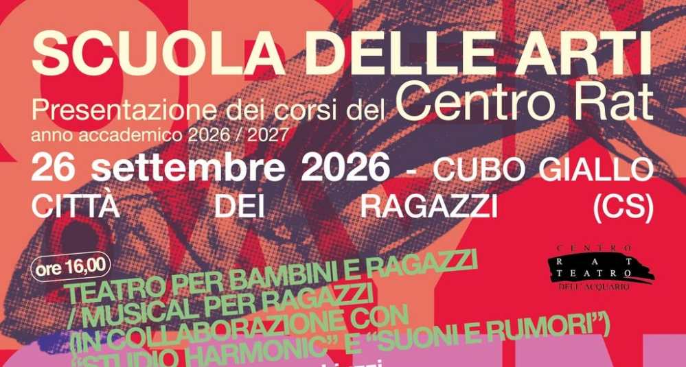 Cosenza, la Scuola delle Arti del Centro RAT riparte dal Cubo Giallo: sabato 26 settembre l’Open Day di presentazione dei corsi