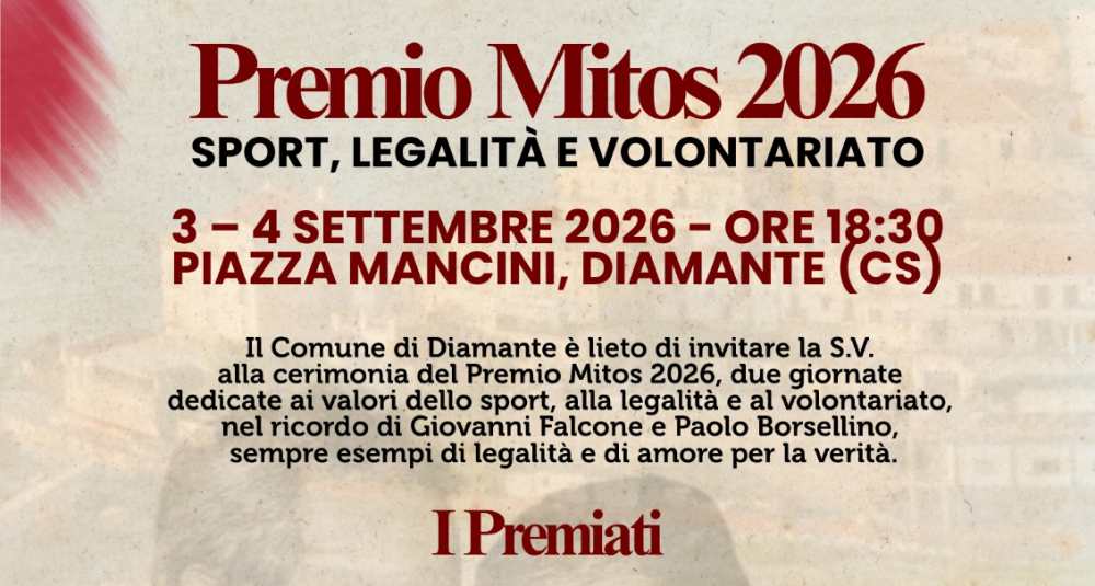 Diamante ospita il Premio Mitos 2026: il sindaco Ordine lancia la due giorni