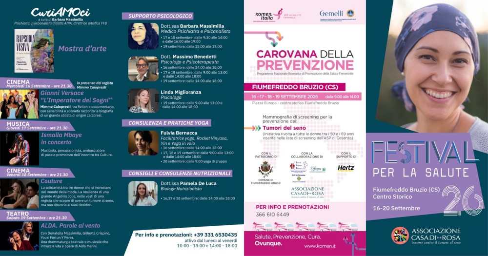 Fiumefreddo Bruzio capitale della prevenzione: al via il Festival per la Salute 2026 di Casa di Rosa