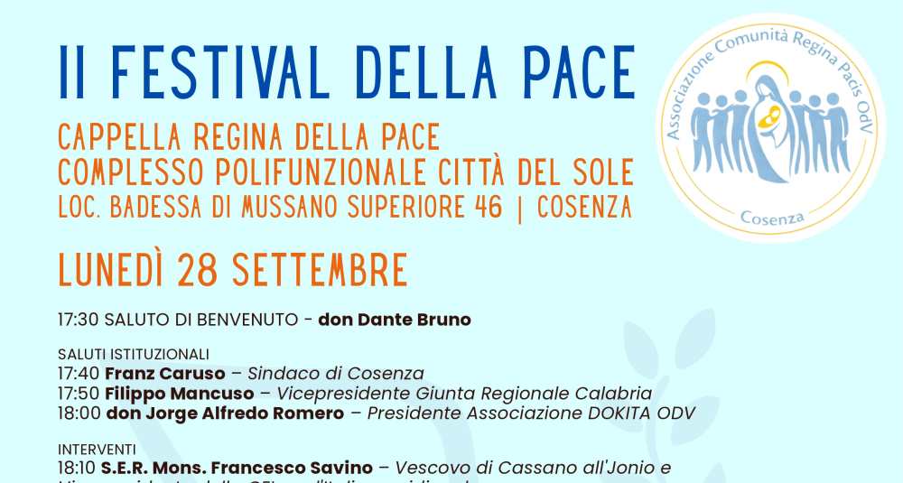 A Cosenza torna il Festival della Pace: due giorni di dibattito alla Città del Sole