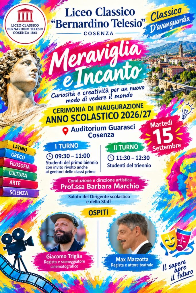 Liceo Classico “B. Telesio”: al via l’Anno Scolastico 2026/27 all’insegna di “Meraviglia e Incanto”