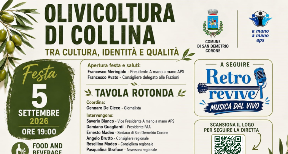Olivicoltura di collina, a San Demetrio Corone il confronto tra produttori e istituzioni regionali