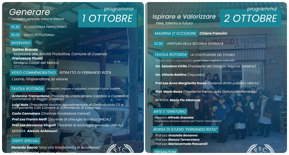 Mendicino diventa la capitale dei talenti under 35: al Parco degli Enotri nasce il Premio “Fernando Rota”