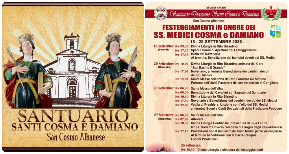 San Cosmo Albanese, al via i festeggiamenti per i Santi Medici Cosma e Damiano