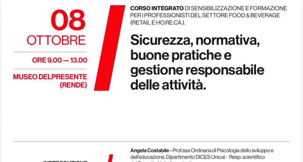 Prevenzione delle dipendenze e movida responsabile: a Rende un corso per gli operatori del Food & Beverage