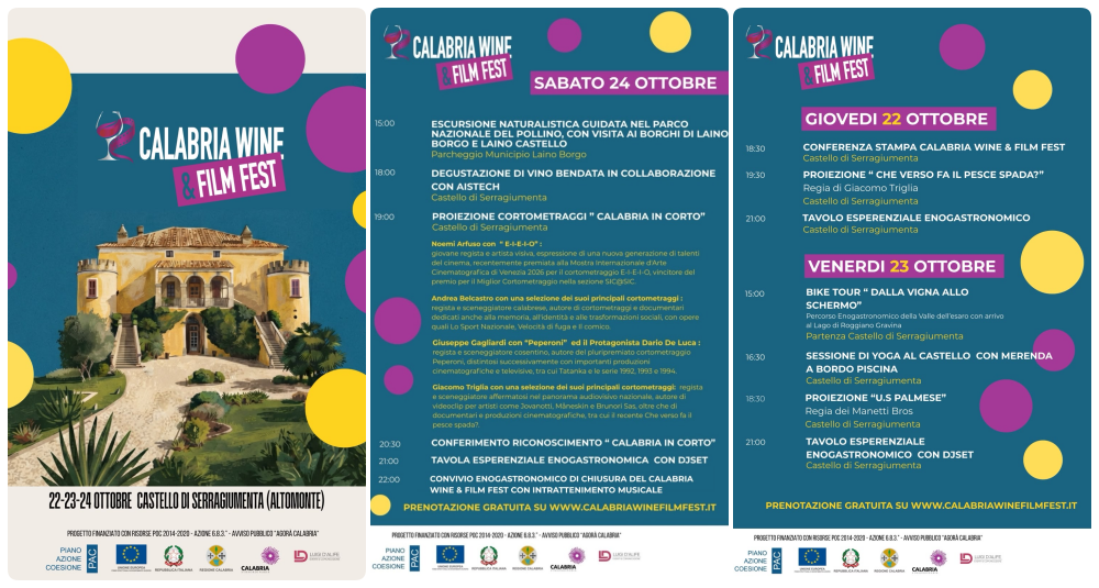Il cinema incontra l’enogastronomia ad Altomonte: al via il Calabria Wine & Film Fest al Castello di Serragiumenta