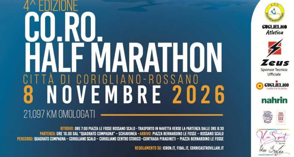 “Co.Ro. Half Marathon” incorona i campioni calabresi: appuntamento l’8 novembre a Corigliano-Rossano