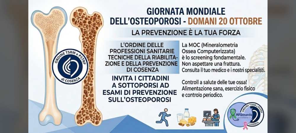 Giornata Mondiale dell’Osteoporosi a Cosenza: le iniziative dell’Ordine TSRM e PSTRP per la prevenzione