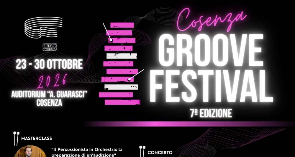 Cosenza, al via la 7ª edizione del Groove Festival: sette giorni di grande musica e percussioni all’Auditorium Guarasci