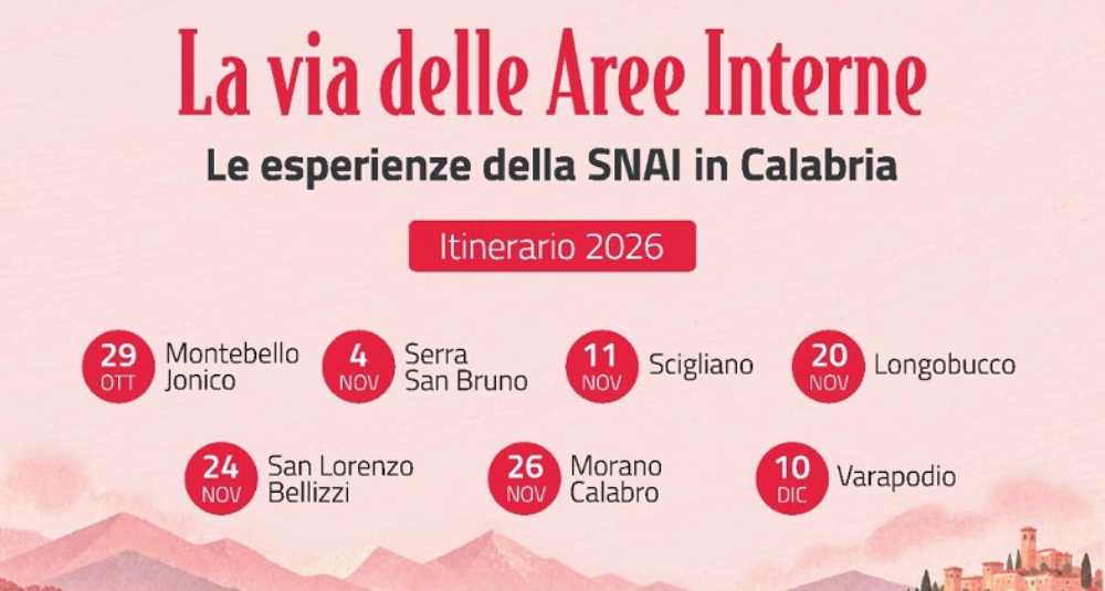 SNAI in Calabria, parte da fine ottobre il viaggio in 7 tappe nelle aree interne