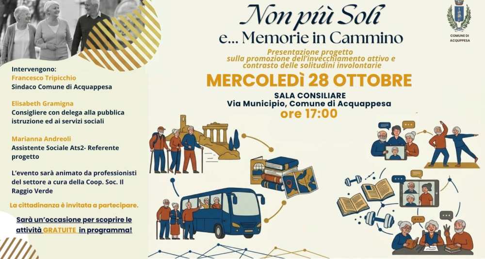 Terza età e contrasto alle solitudini, il progetto “Non più soli e… Memorie in cammino” fa tappa ad Acquappesa