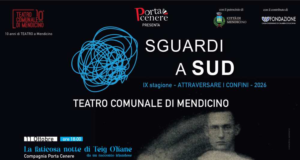 Mendicino, al via la IX stagione di “Sguardi a Sud”: sei appuntamenti tra teatro, jazz, fiabe ed elettronica