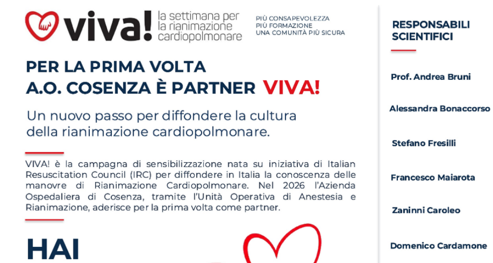 “Viva! Una vita nelle tue mani”: l’Azienda Ospedaliera di Cosenza scende in piazza per insegnare la rianimazione cardiopolmonare